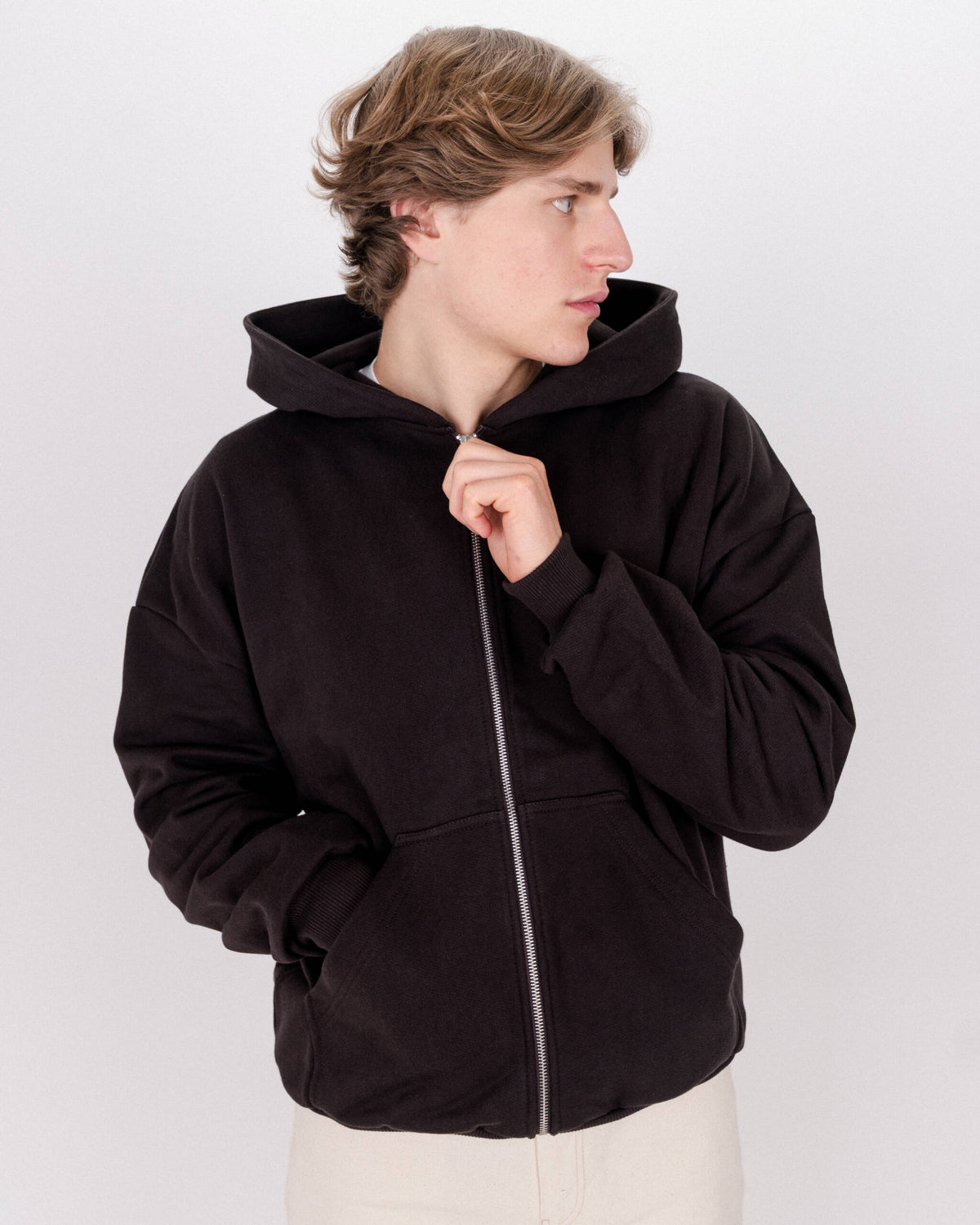 ZIP HOODIE ASH BROWN